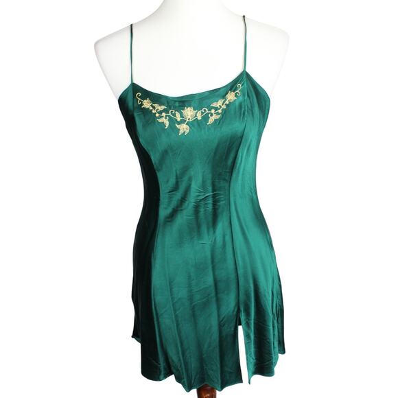 Victoria's Secret Dresses & Skirts - Y2K Victorias Secret 100% Silk Slip Dress Small Green Embroidered Vintage